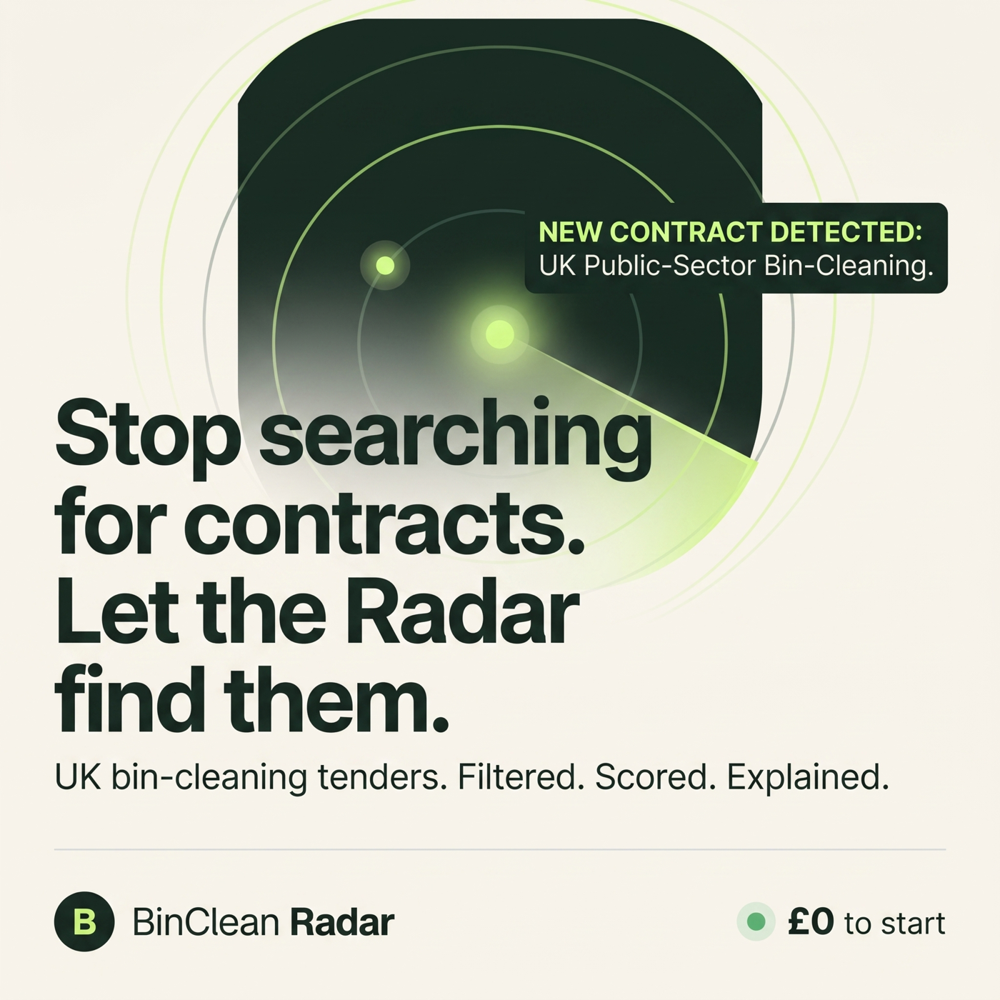 BinClean Radar detecting a new UK public-sector bin-cleaning contract